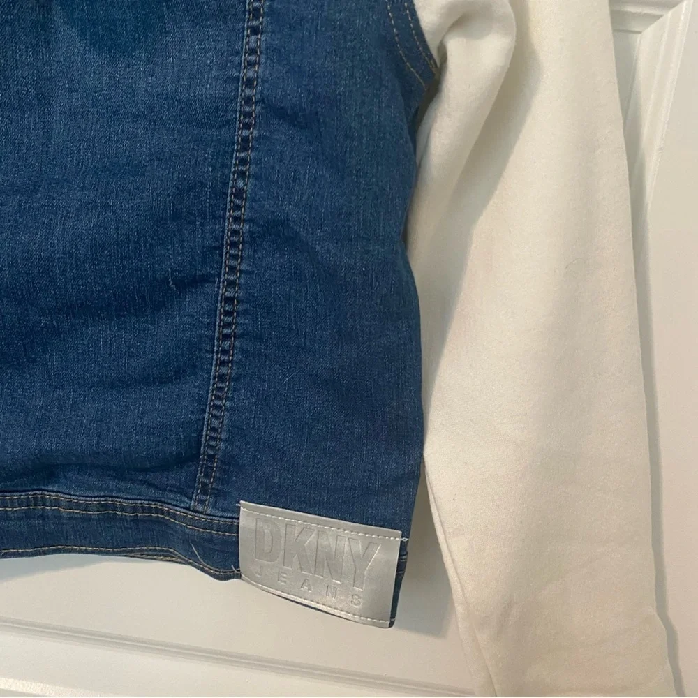 DKNY Blue Denim White Hoodie Jean Jacket Size L/12
